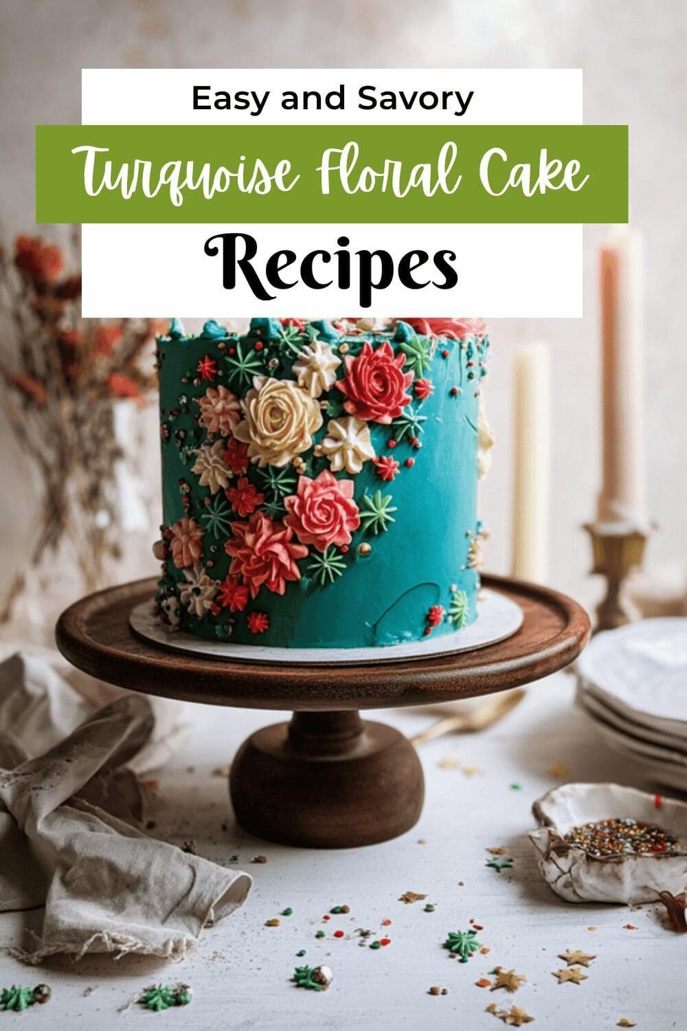 Turquoise Floral Cake