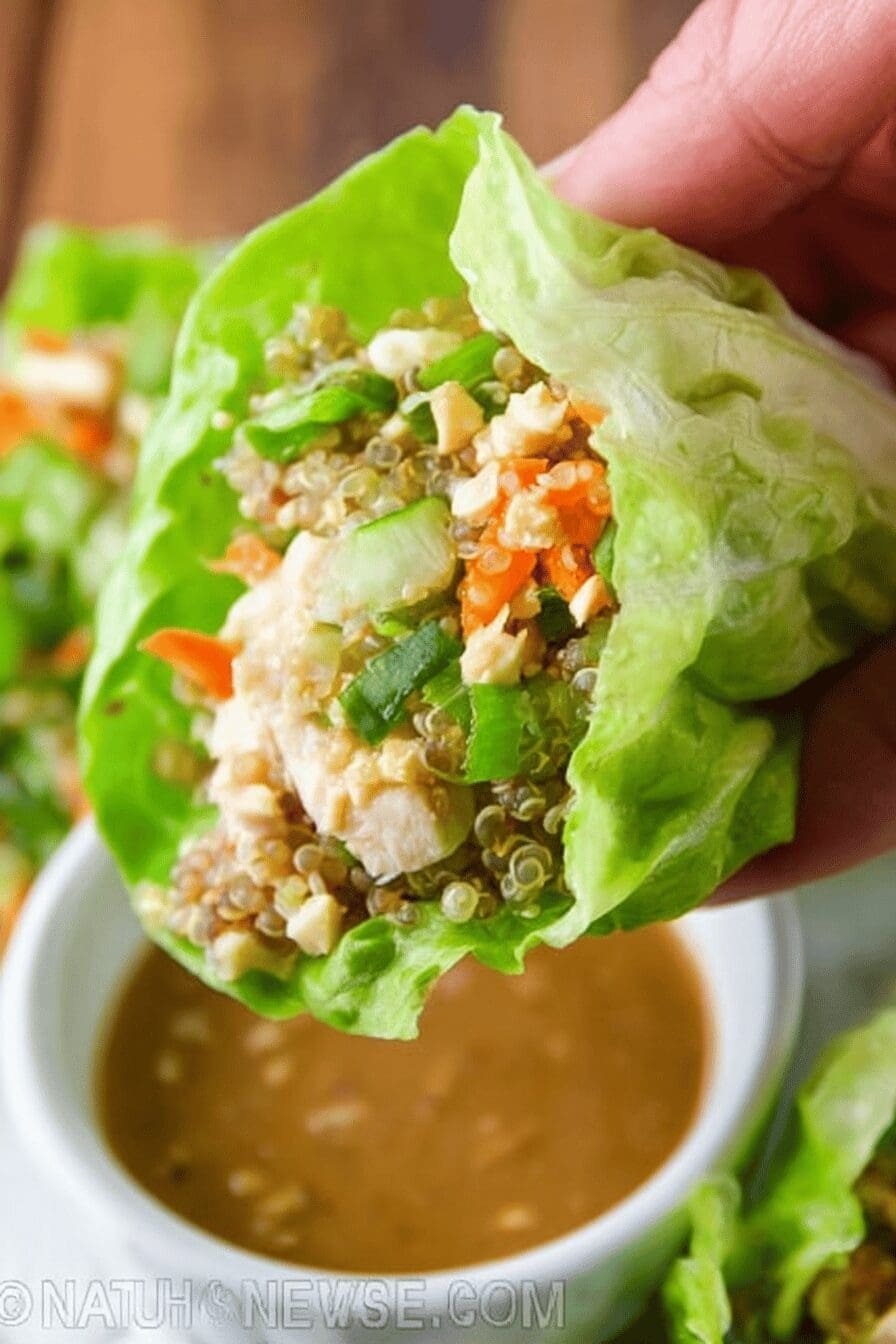 Chicken Quinoa Lettuce Wraps With Creamy Peanut Sauce Recipe 6 Chicken Quinoa Lettuce Wraps