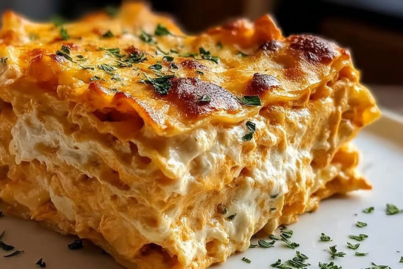 Cheesy Buffalo Ranch Chicken Lasagna