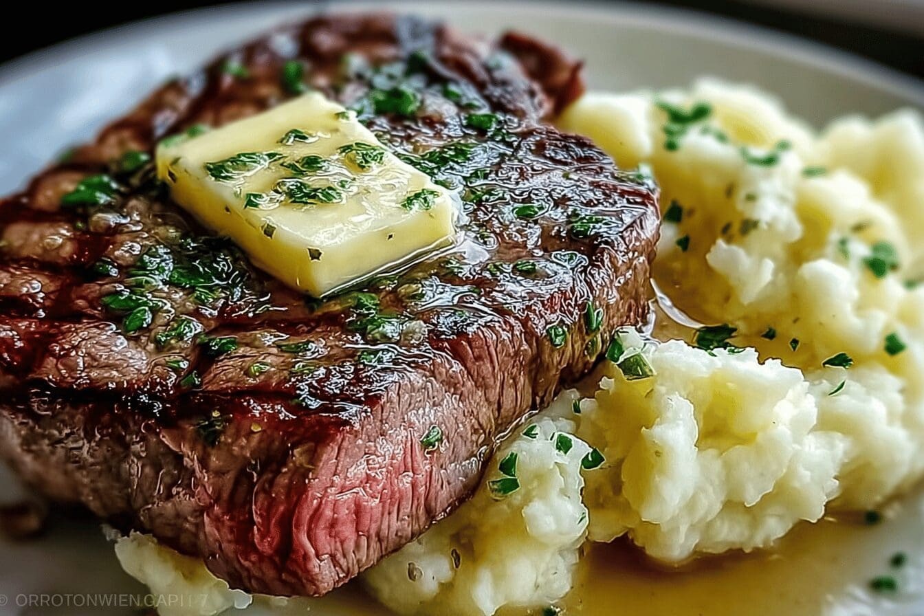 Lemon Herb Butter Steak Mashed Potatoes