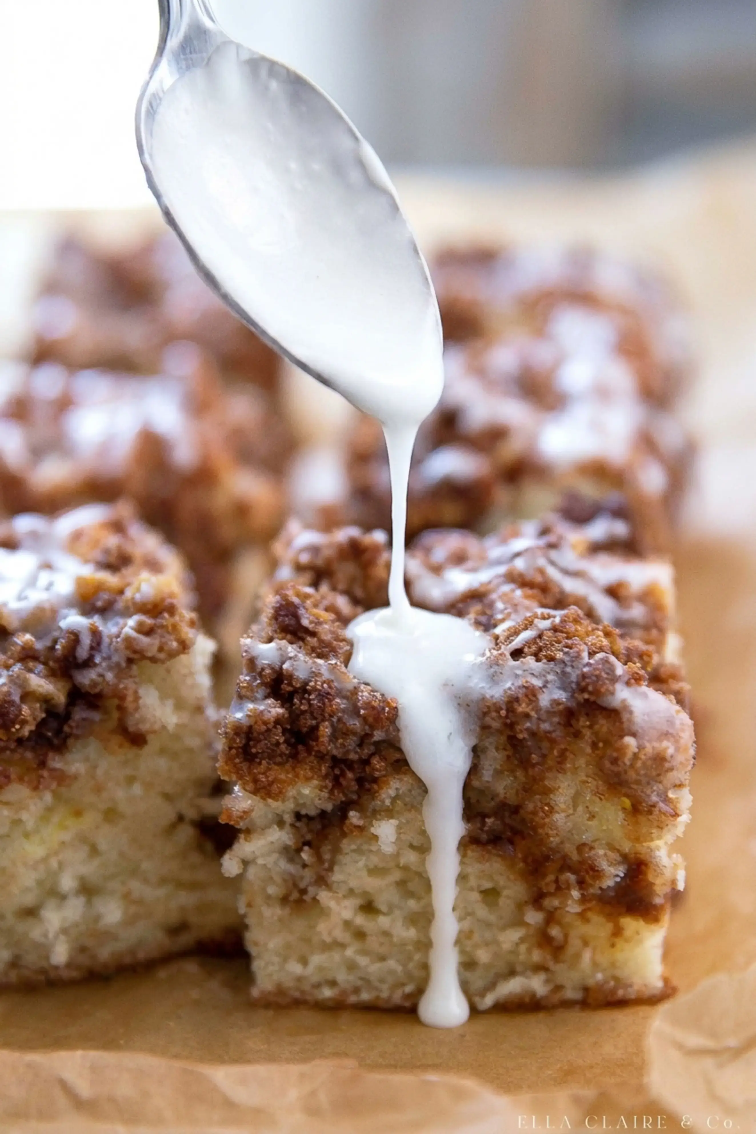 Slice Of American Coffee Cake Showing The Moist Dense Crumb